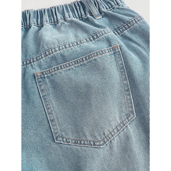 High-Waist Wide Leg Jeans Light Blue Denim Elastic Waist Modern Fit - Picture 3 of 6